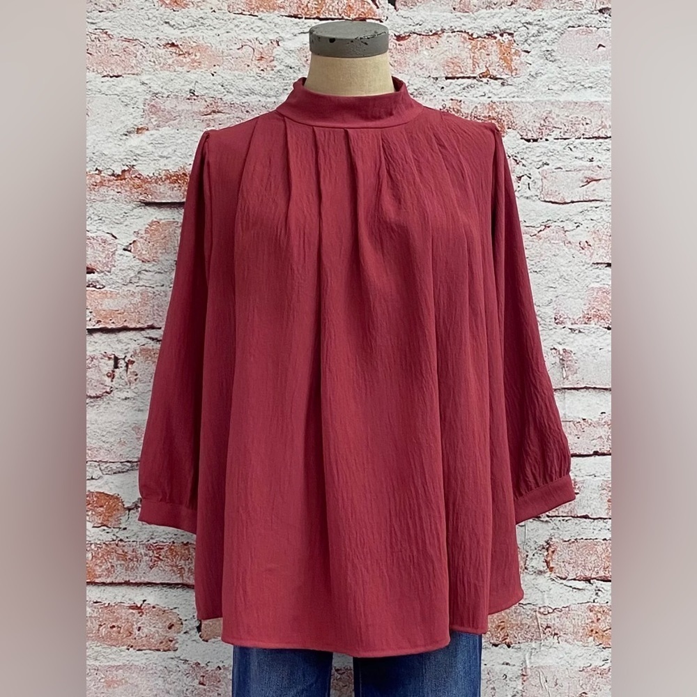 Anthropologie Ces Femme Maroon Mock Neck Pleated Blouse. Sz S - Picture 7 of 11